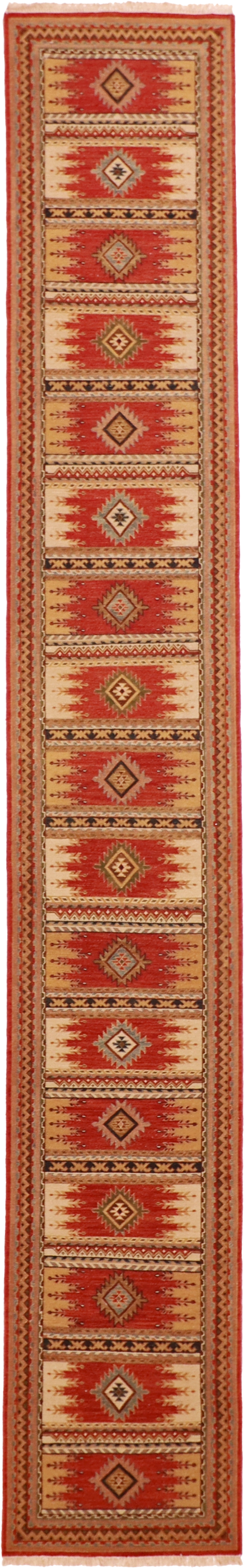 W 2.6 L 12 Sumak Heriz Runner 100% Wool Hand-Woven Geometric Design - 62095