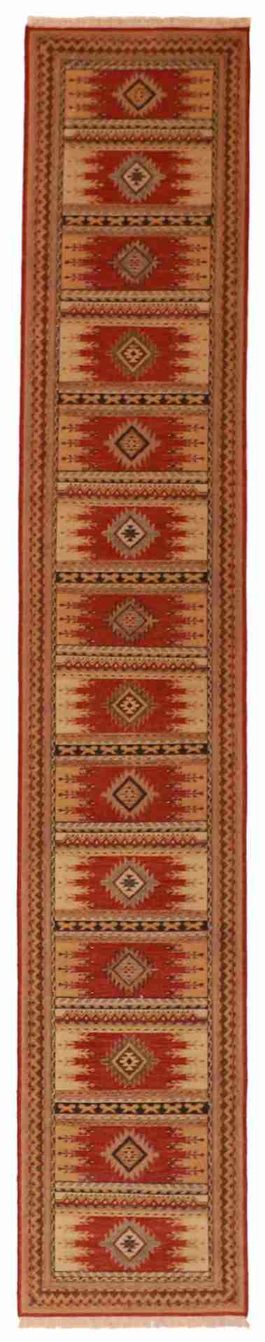 W 4.1 - L 11.9 - Karajeh Fine/Wool Geometric Rectangle - Finest Hand-Knotted Quality Wool - 64464