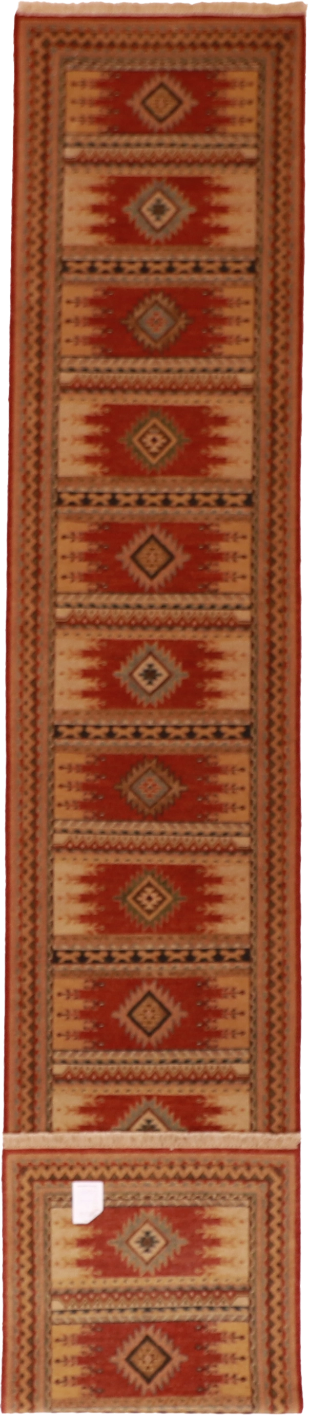 W 2.6 L 14 Sumak Heriz Runner 100% Wool Hand-Woven Geometric Design - 62109