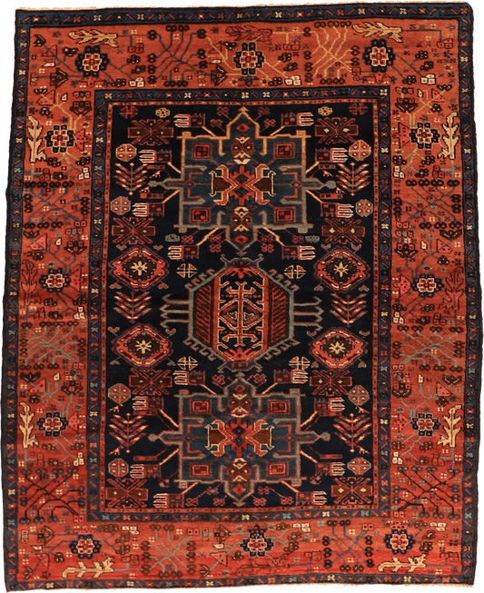 W 5.3 L 6.5 Karabagh Antique 100% Wool Hand-Woven All-Over Design - 62116