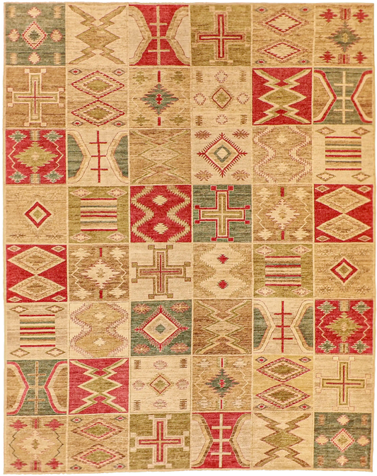 W 9.4 L 11.9 Western Mountain Modern 100% Wool Handmade All Over Design - 62160