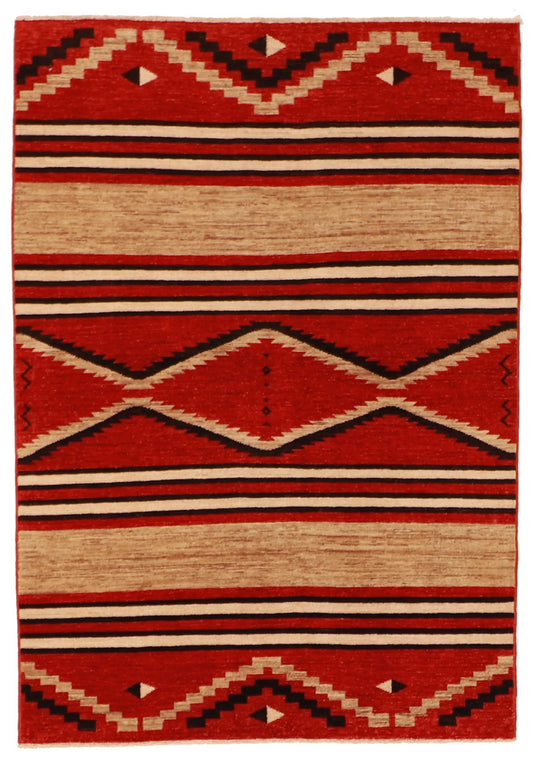 4 x 5.10 - Mountain Modern Wool Western Rectangle - Finest Hand-Knotted Quality Wool — 62176