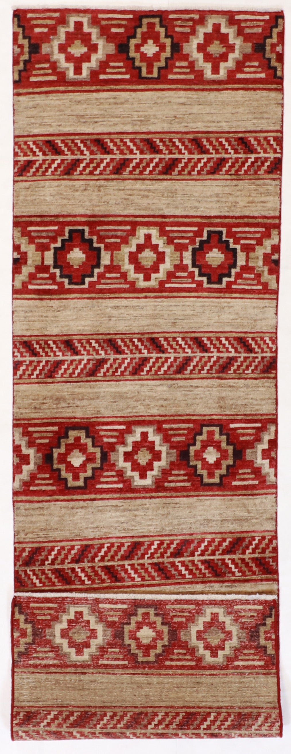 W 2.6 L 8.1 Mountain Modern Runner 100% Wool Handmade Geometric Design - 62189