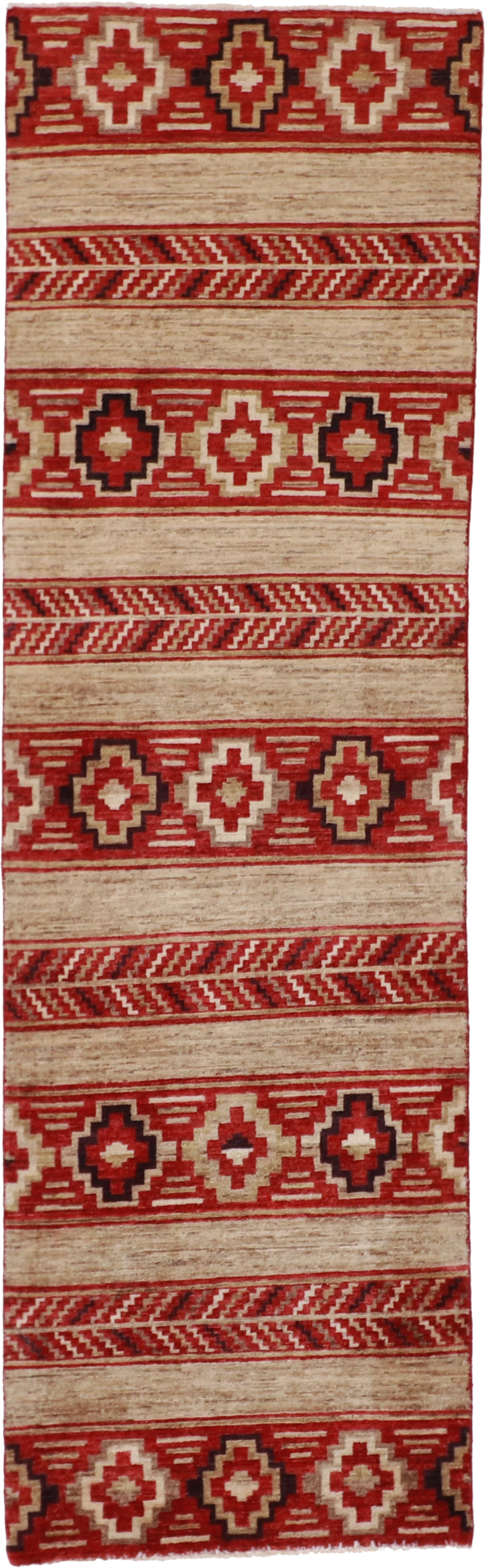 W 2.6 L 8.1 Mountain Modern Runner 100% Wool Hand-Woven Geometric Design - 62189