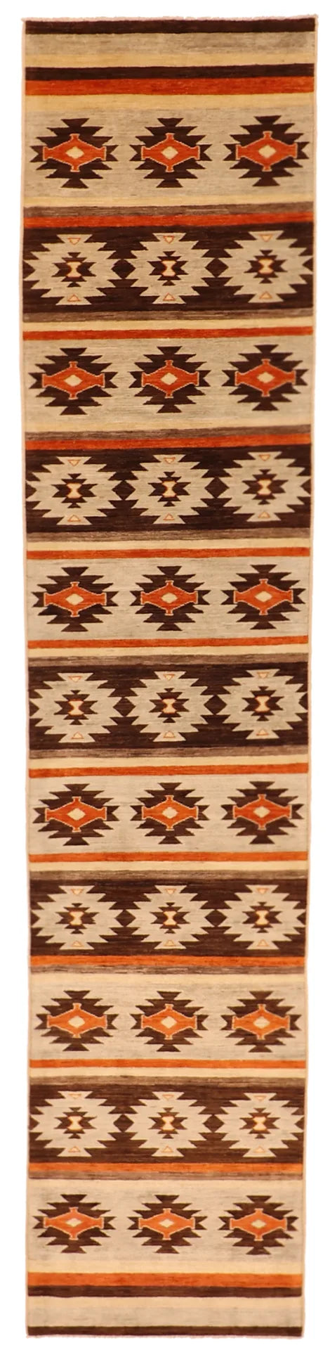 W 2.8 L 12.2 Mountain Modern Runner 100% Wool Handmade Geometric Design - 62202