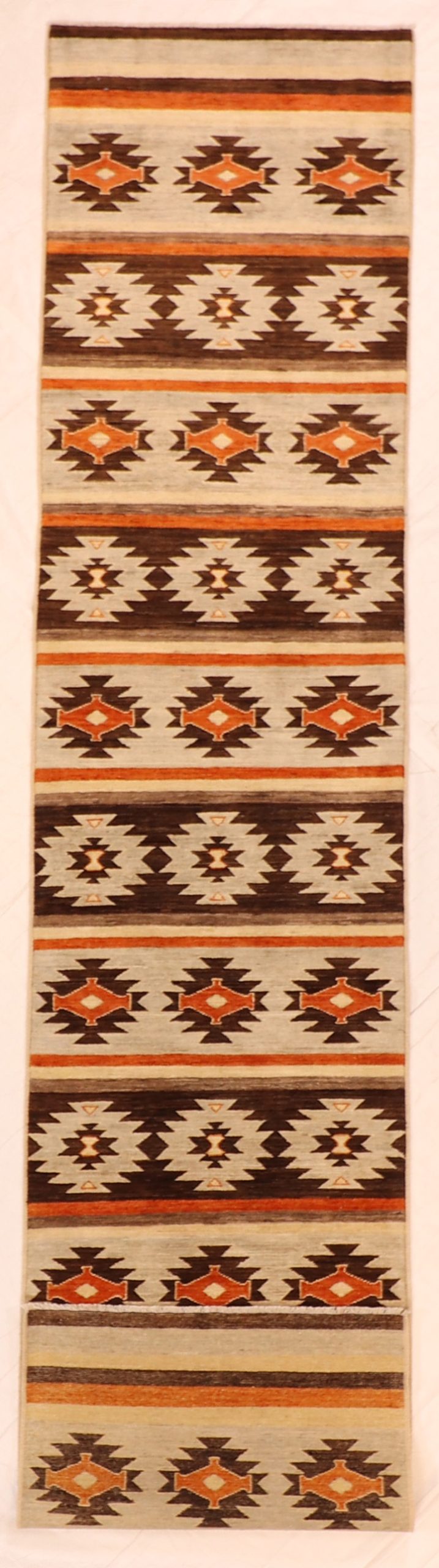 W 2.8 L 12.2 Mountain Modern Runner 100% Wool Handmade Geometric Design - 62202