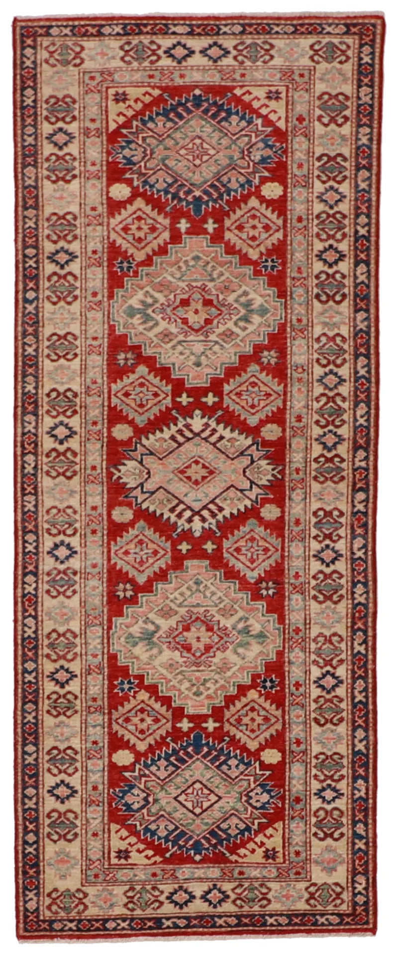 W 2.6 L 6.4 Heriz Runner 100% Wool Handmade Geometric Design - 62215