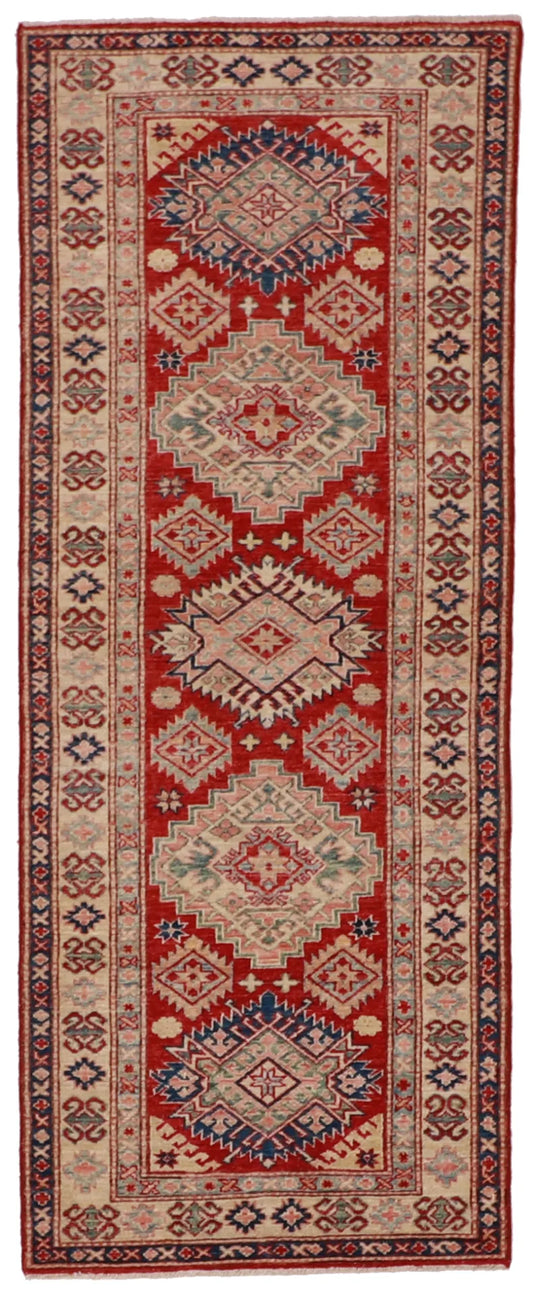 W 2.6 L 6.4 Heriz Runner 100% Wool Handmade Geometric Design - 62215