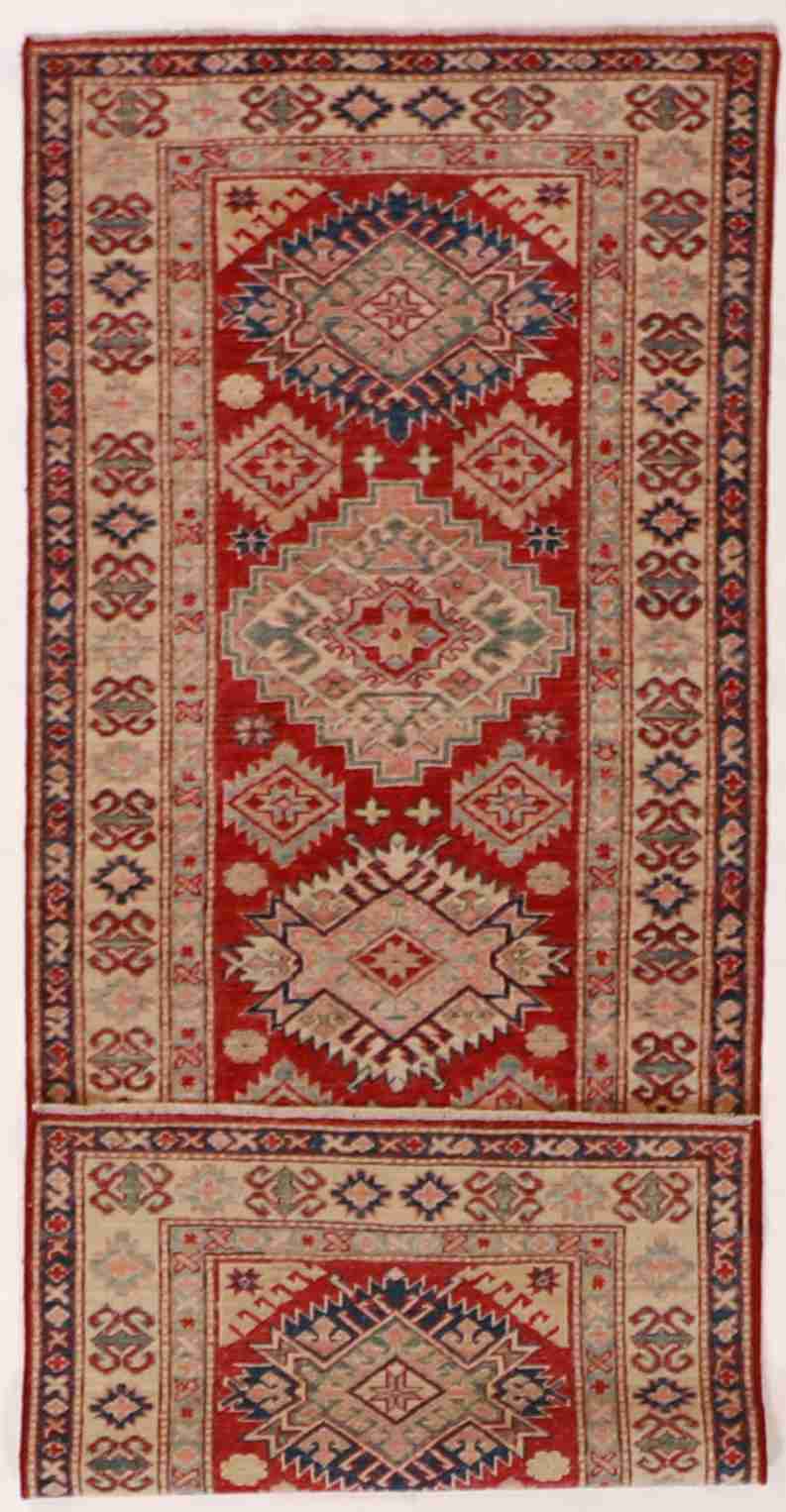 W 2.6 L 6.4 Heriz Runner 100% Wool Handmade Geometric Design - 62215