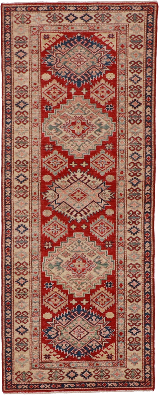 W 2.6 L 6.4 Heriz Runner 100% Wool Hand-Woven Geometric Design - 62215