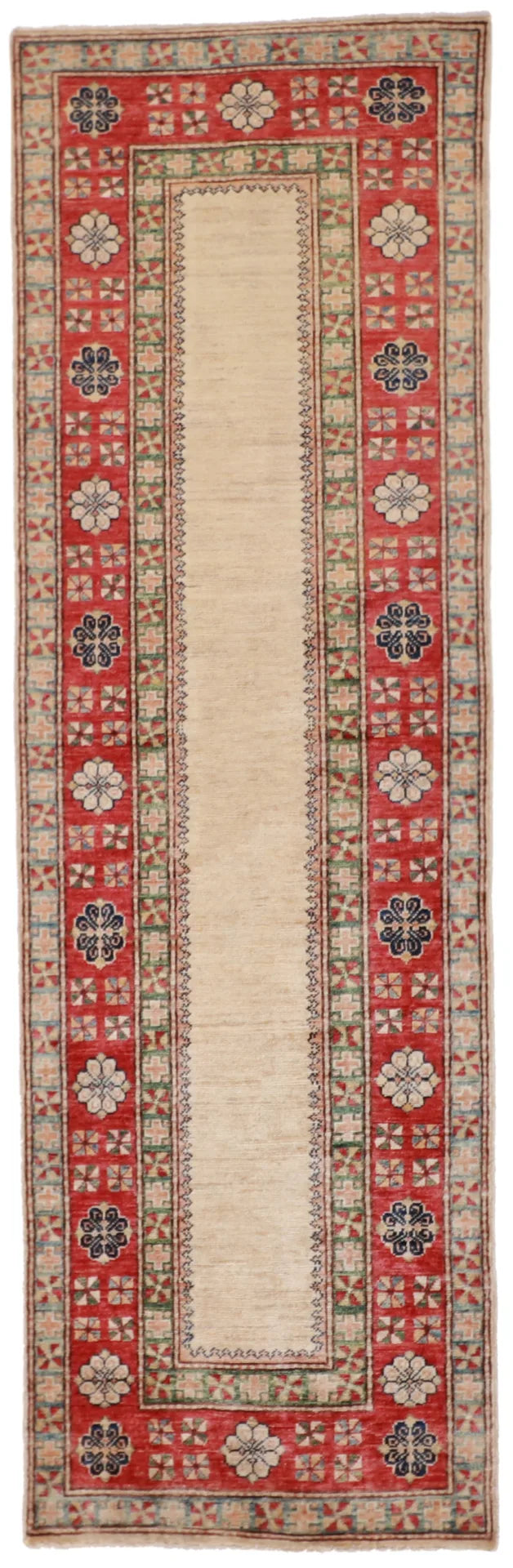 W 2.7 - L 8 - Bakhshish Runner 100% Wool Handmade Geometric Design - 62216