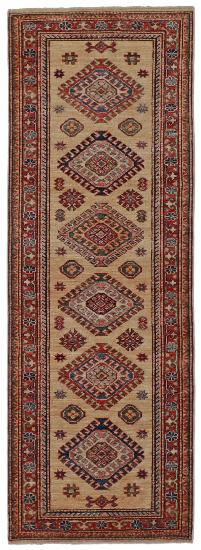 W 2.5 L 6.6 Hamadan Runner 100% Wool Handmade Geometric Design - 62218