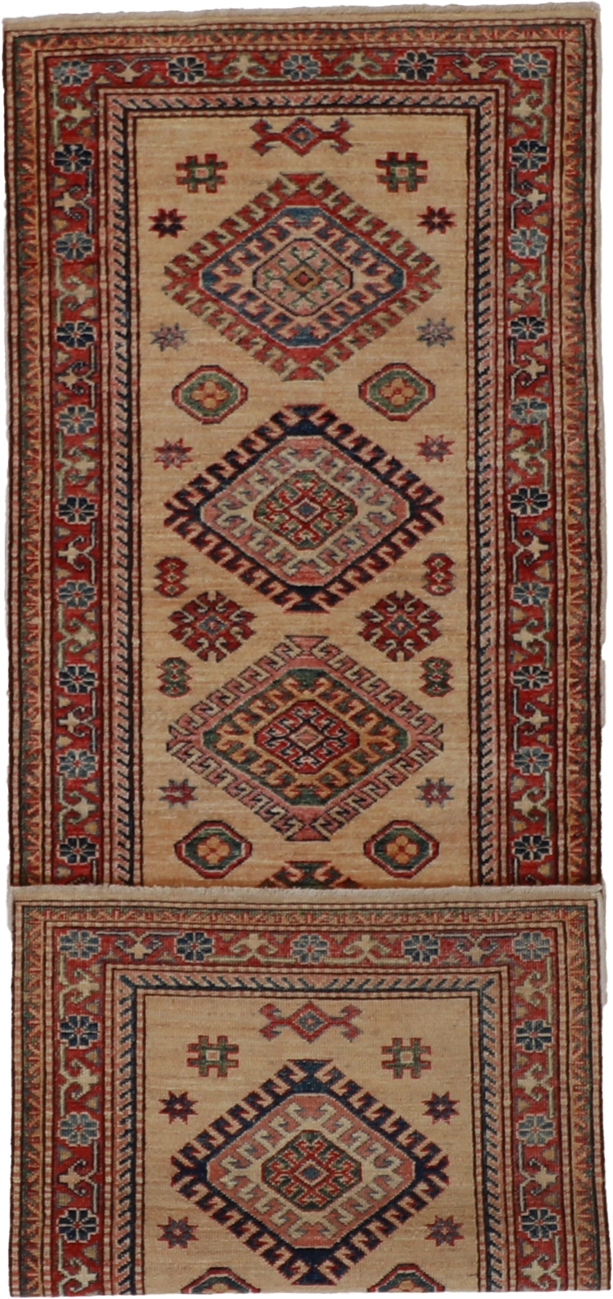 W 2.5 L 6.6 Hamadan Runner 100% Wool Hand-Woven Geometric Design - 62218