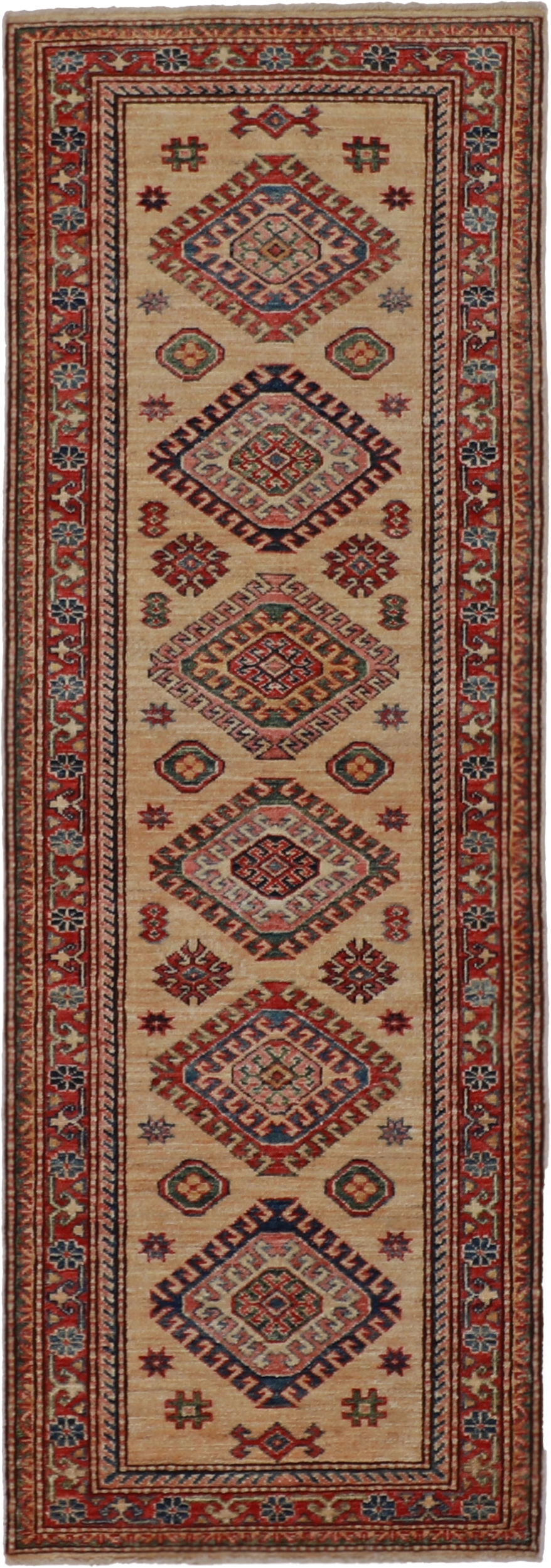 W 2.5 L 6.6 Hamadan Runner 100% Wool Hand-Woven Geometric Design - 62218