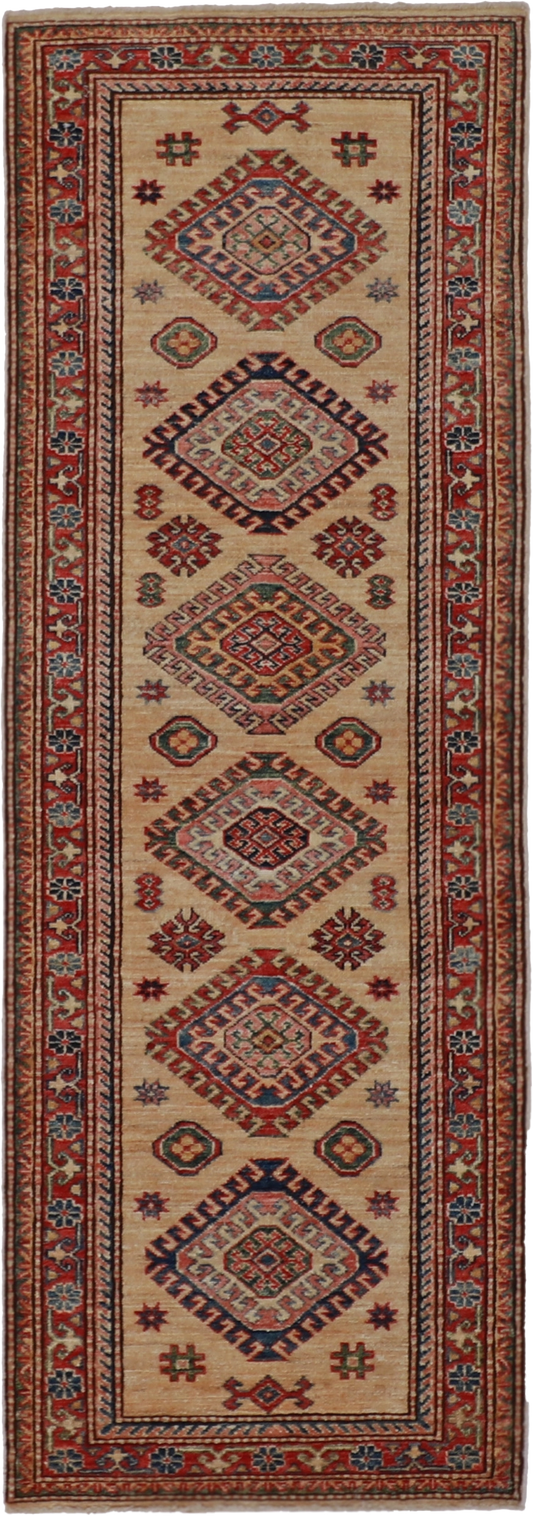 W 2.5 L 6.6 Hamadan Runner 100% Wool Hand-Woven Geometric Design - 62218