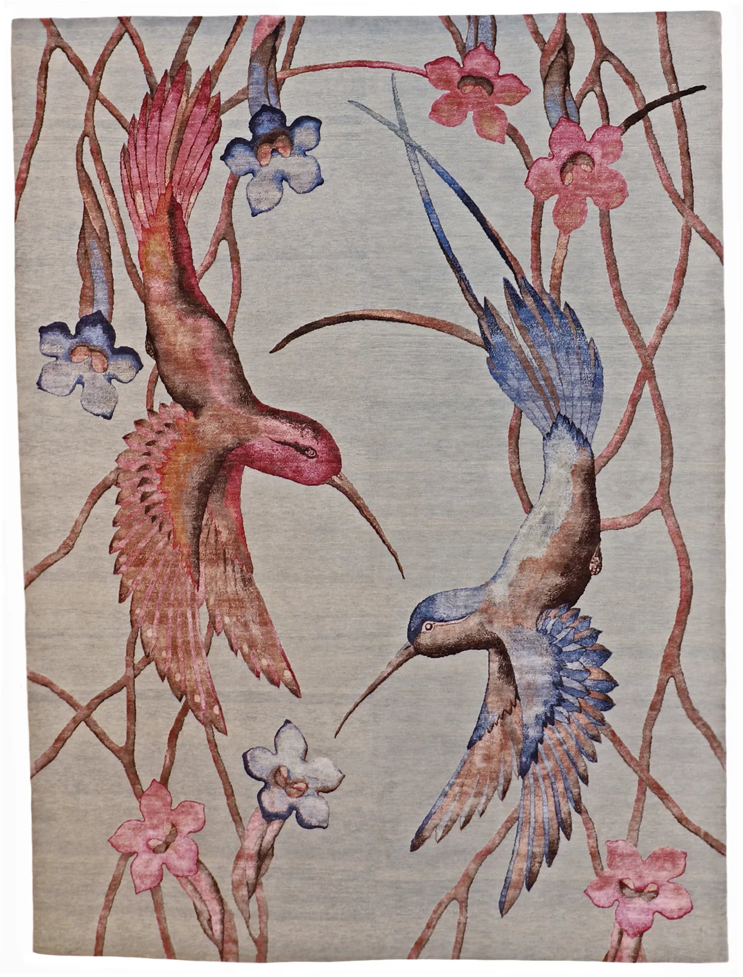 W 9 L 12 Humming Bird Wool And Silk Blend Hand-Woven Contemporary Design - 62295