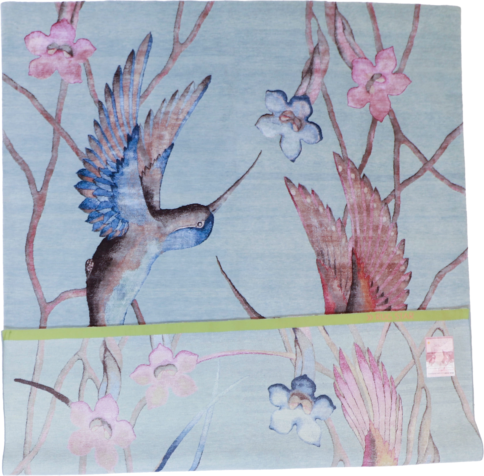W 9 L 12 Humming Bird Wool And Silk Blend Hand-Woven Contemporary Design - 62295