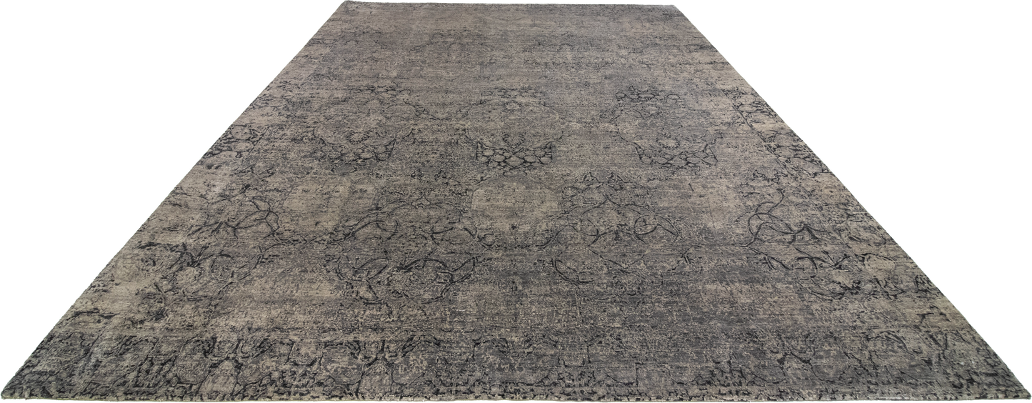 W 9.1 L 12 Modern Wool And Silk Blend Hand-Woven All-Over Design - 62298