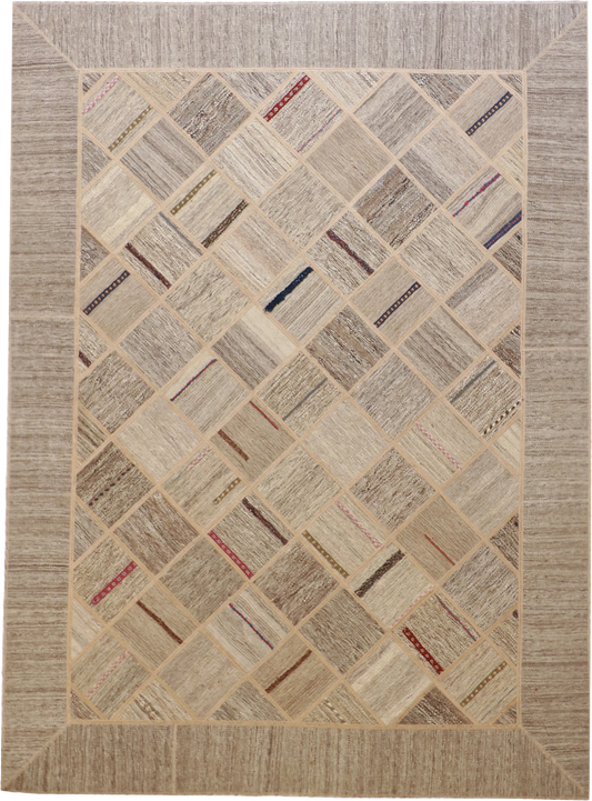W 5.8 - L 7.10 Modern 100% Wool Hand-Woven Geometric Design - 62316