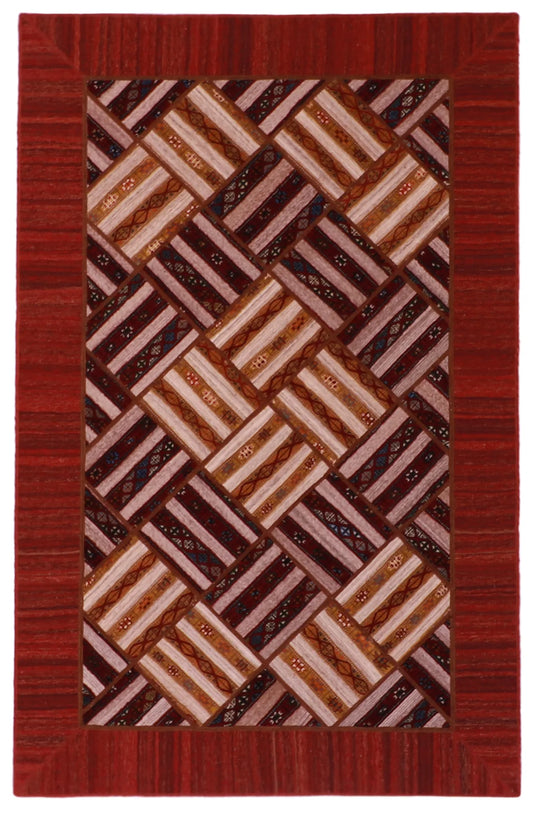5.3 x 8.3 - Modern Wool Contemporary Rectangle - Finest Hand-Knotted Quality Wool — 62317