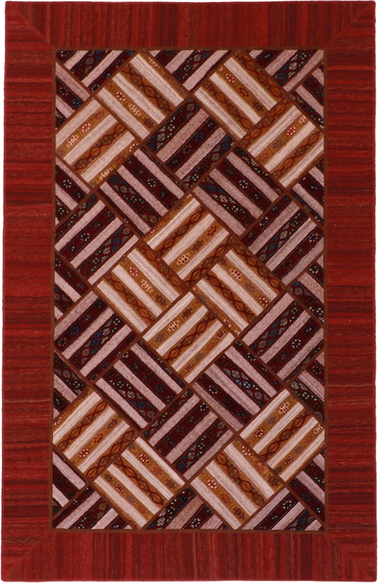 W 5.3 L 8.3 Modern 100% Wool Hand-Woven Geometric Design - 62317