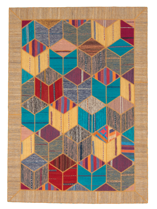 W 5.7 L 7.10 Modern 100% Wool Hand-Woven All-Over Design - 62329