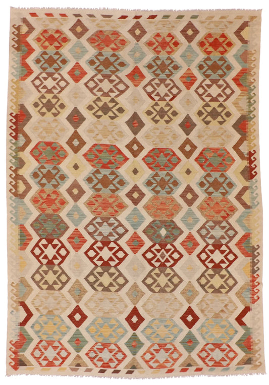 6.9 x 9.9 - Kilim Fine/Wool All Over Rectangle - Finest Hand-Made Quality Wool — 62415