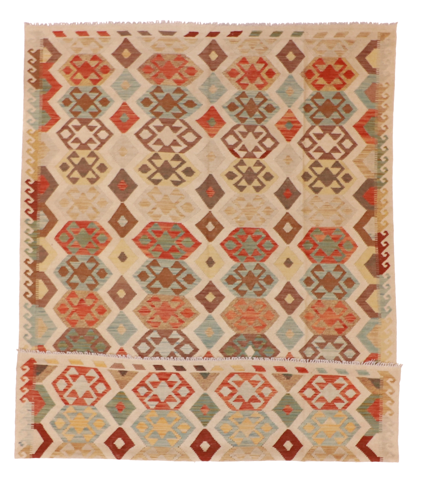 W 6.9 L 9.9 Kilim 100% Wool Hand-Woven All-Over Design - 62415