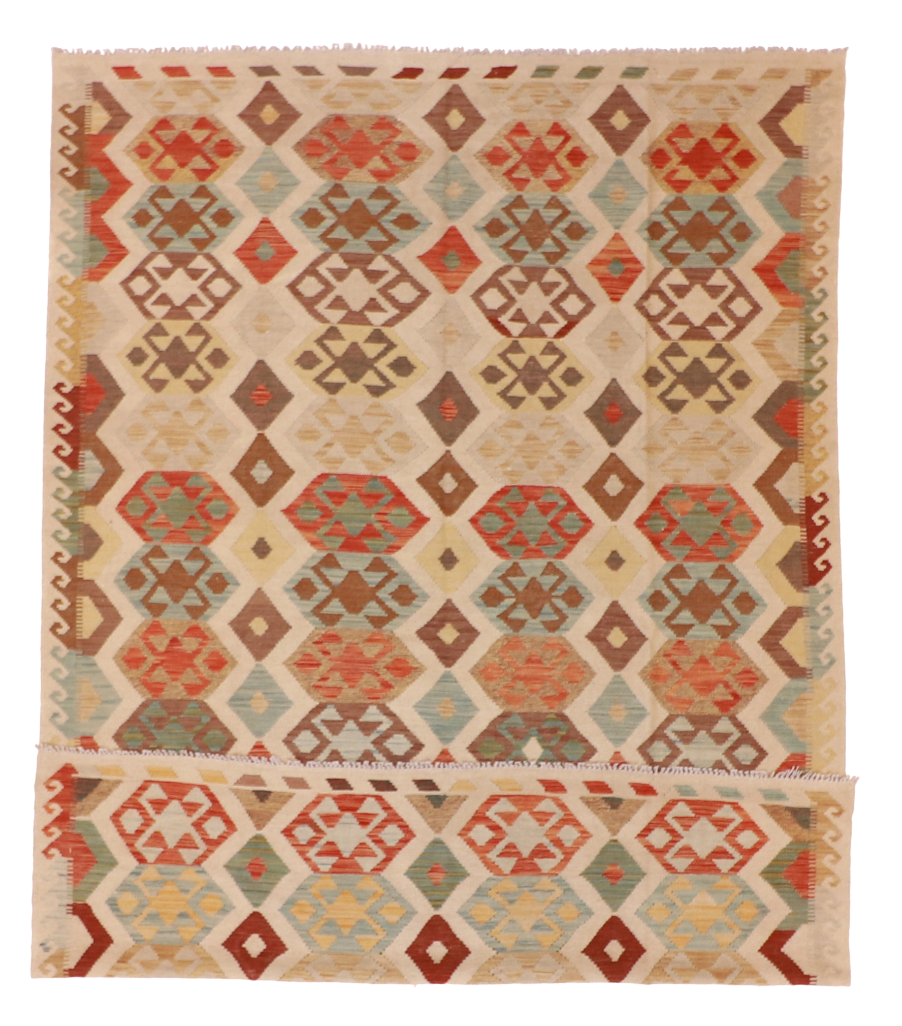 W 6.9 L 9.9 Kilim 100% Wool Hand-Woven All-Over Design - 62415