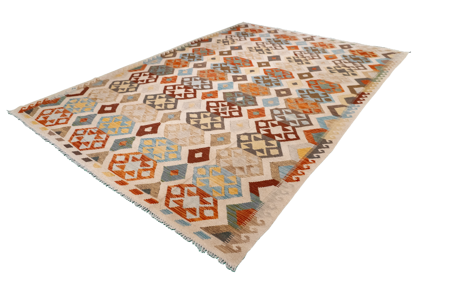 W 6.9 - L 9.9 - Kilim Fine/Wool All Over Rectangle - Finest Hand-Made Quality Wool - 62415