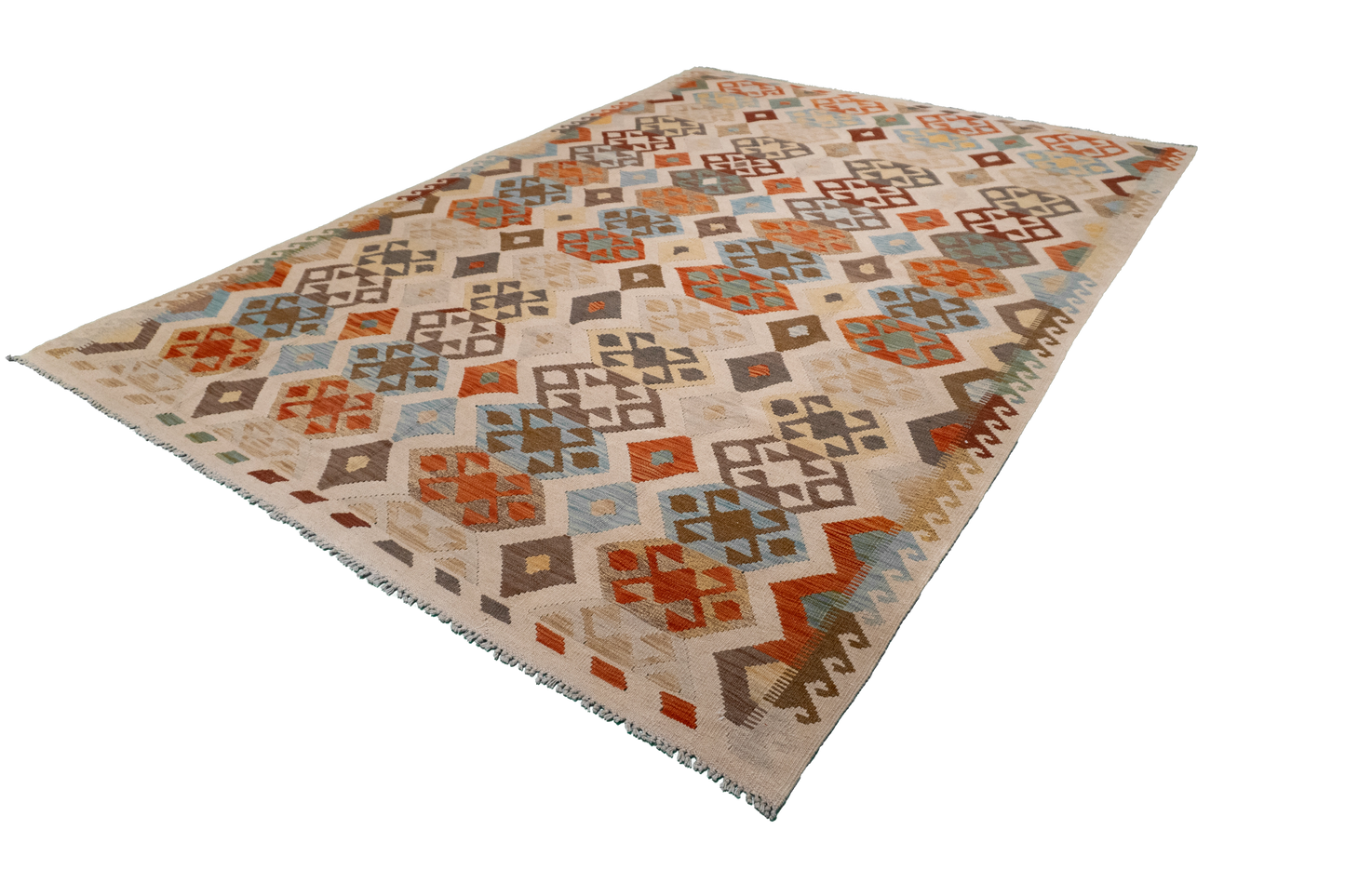 W 6.9 - L 9.9 - Kilim Fine/Wool All Over Rectangle - Finest Hand-Made Quality Wool - 62415