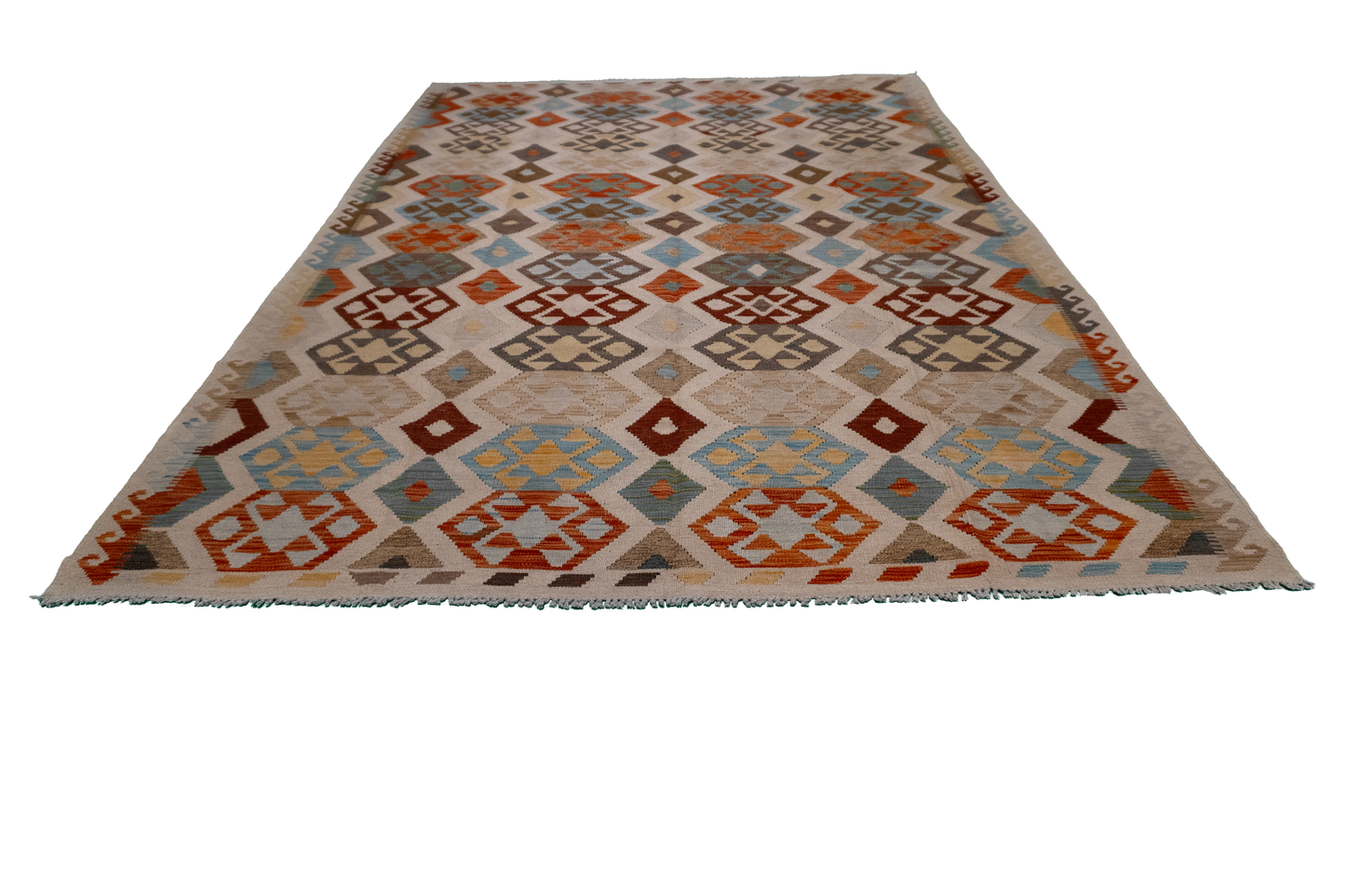 W 6.9 - L 9.9 - Kilim Fine/Wool All Over Rectangle - Finest Hand-Made Quality Wool - 62415