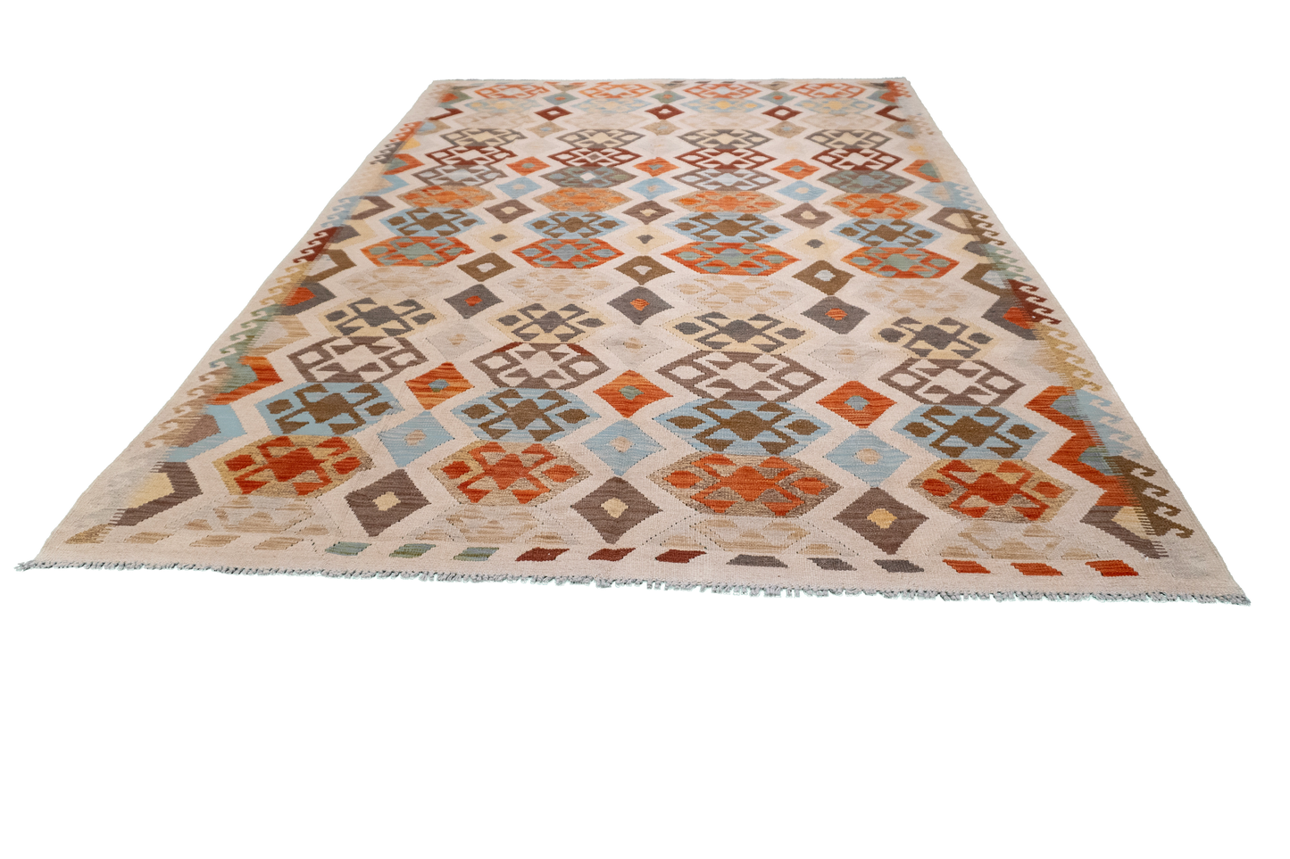 W 6.9 - L 9.9 - Kilim Fine/Wool All Over Rectangle - Finest Hand-Made Quality Wool - 62415
