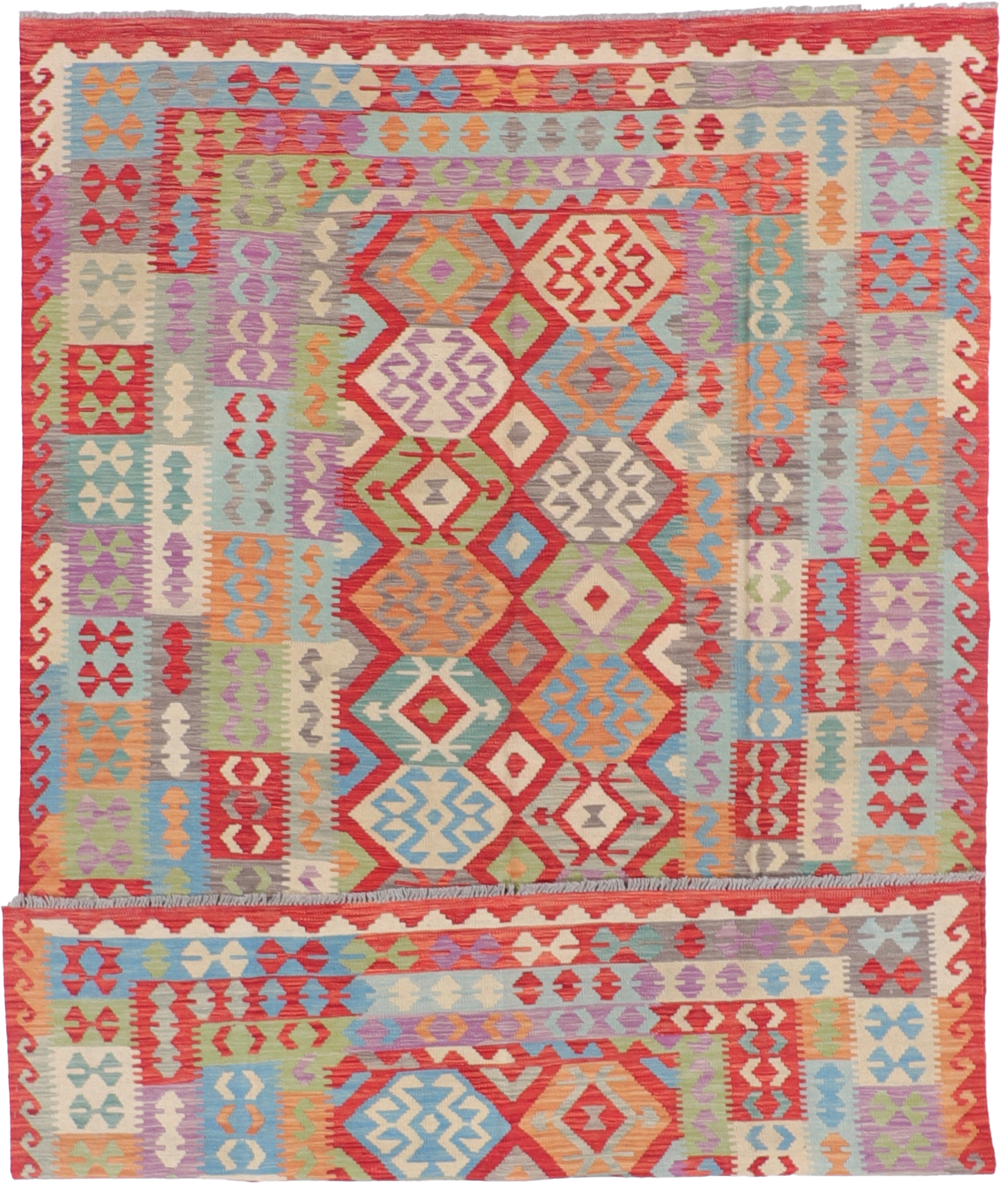 W 6.7 L 9.9 Kilim 100% Wool Hand-Woven All-Over Design - 62417