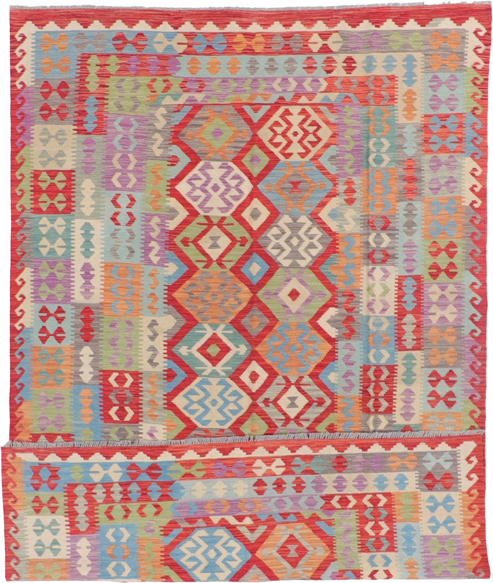 W 6.7 L 9.9 Kilim 100% Wool Hand-Woven All-Over Design - 62417