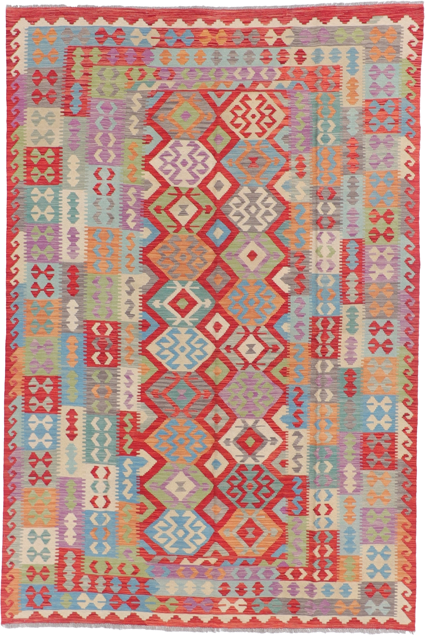 W 6.7 L 9.9 Kilim 100% Wool Hand-Woven All-Over Design - 62417