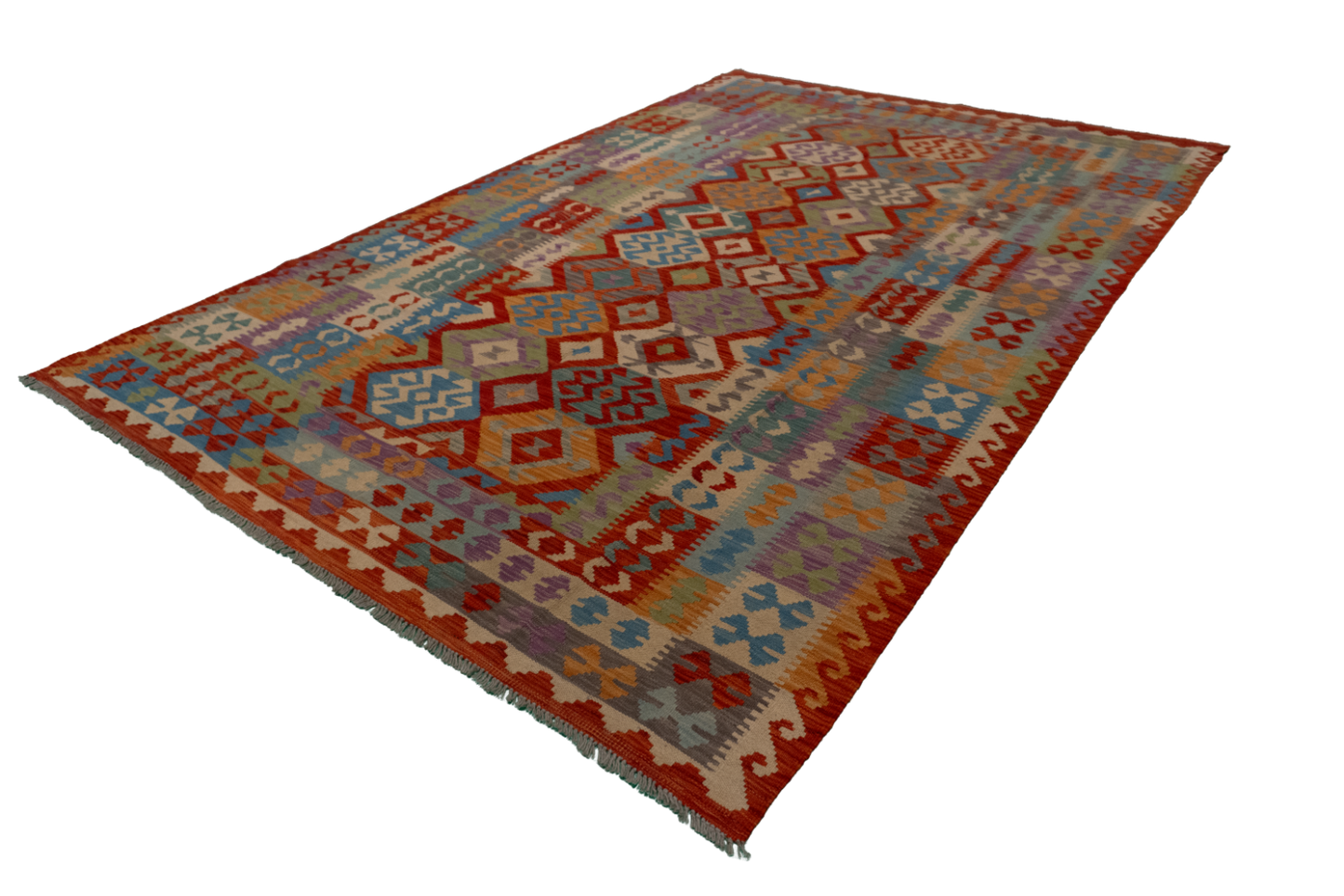 W 6.7 L 9.9 Kilim 100% Wool Hand-Woven All-Over Design - 62417