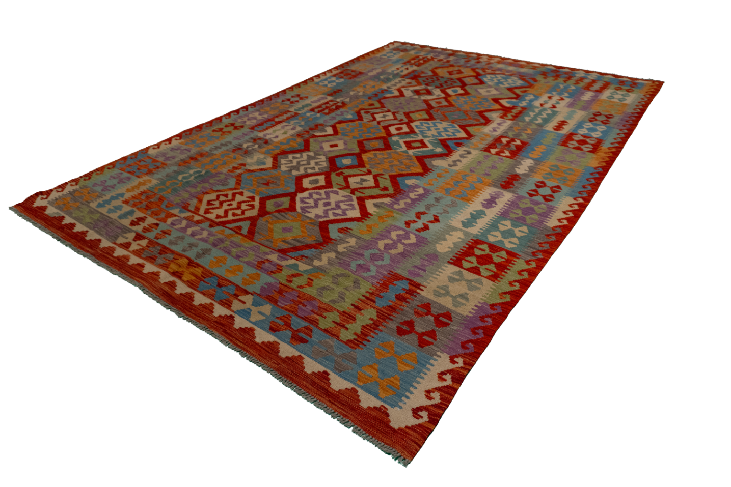 W 6.7 L 9.9 Kilim 100% Wool Hand-Woven All-Over Design - 62417