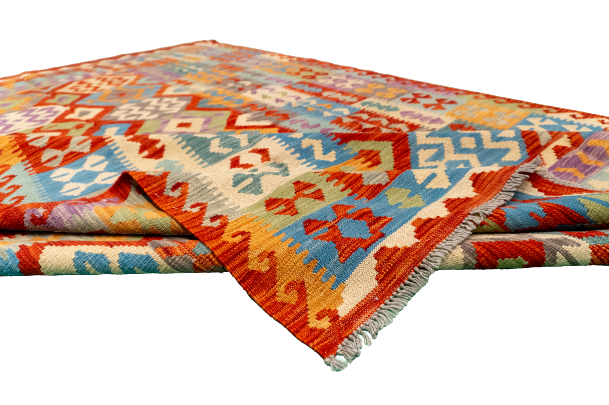 W 6.7 L 9.9 Kilim 100% Wool Hand-Woven All-Over Design - 62417