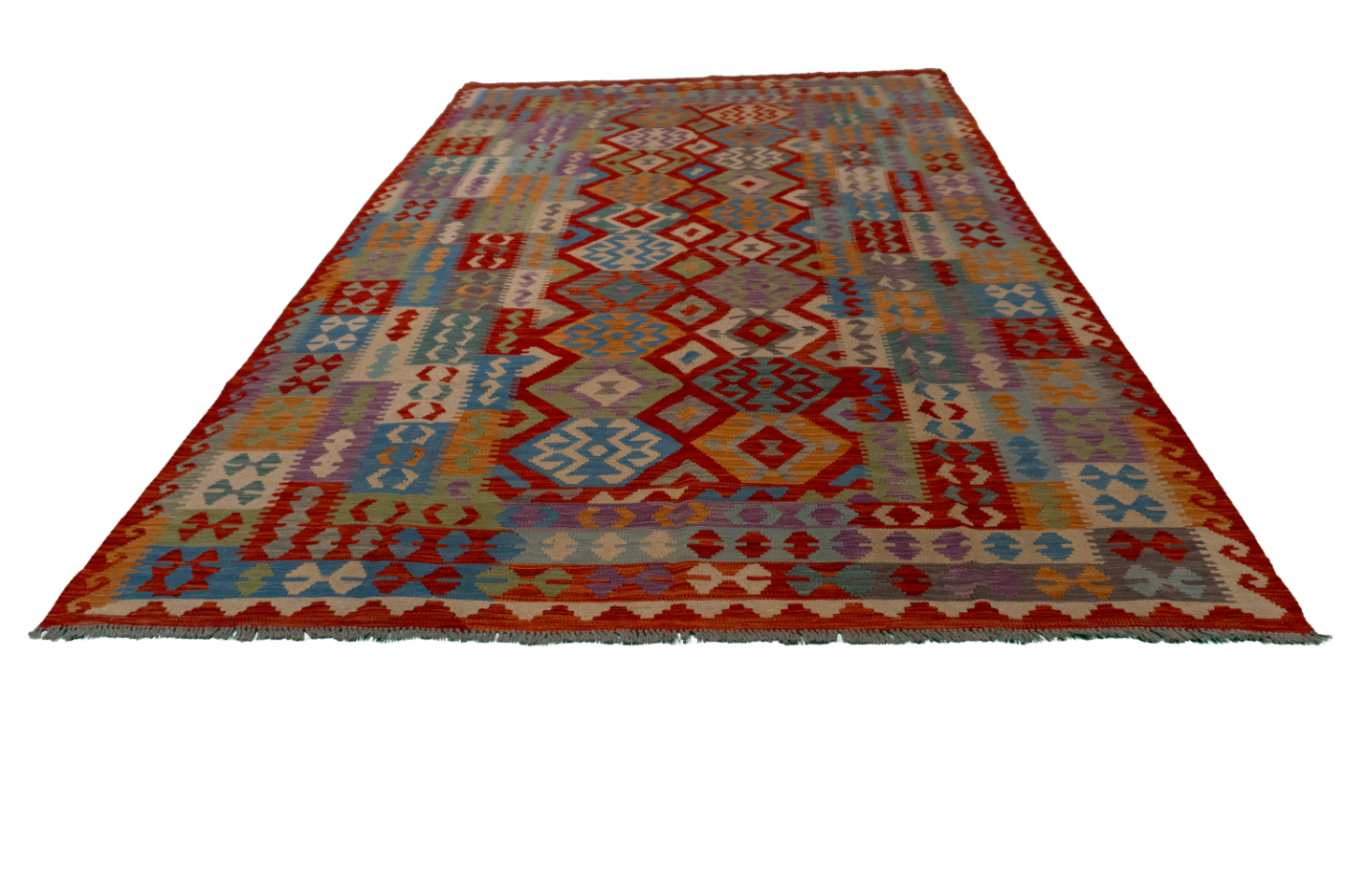 W 6.7 L 9.9 Kilim 100% Wool Hand-Woven All-Over Design - 62417