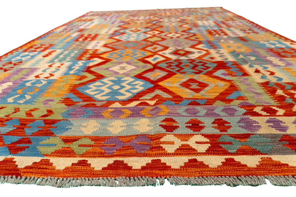 W 6.7 L 9.9 Kilim 100% Wool Hand-Woven All-Over Design - 62417