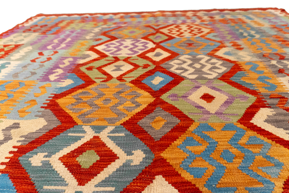 W 6.7 L 9.9 Kilim 100% Wool Hand-Woven All-Over Design - 62417