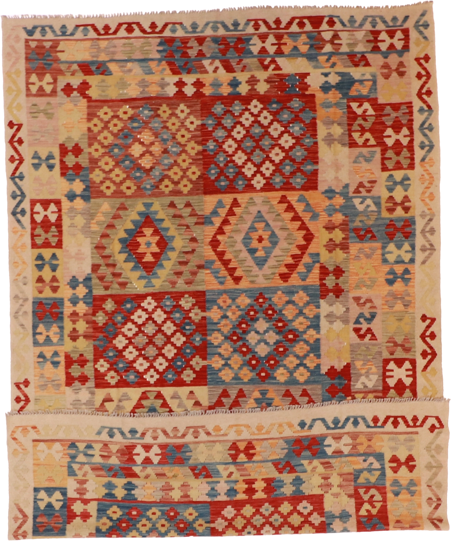 W 6.4 L 9.8 Kilim 100% Wool Hand-Woven All-Over Design - 62427