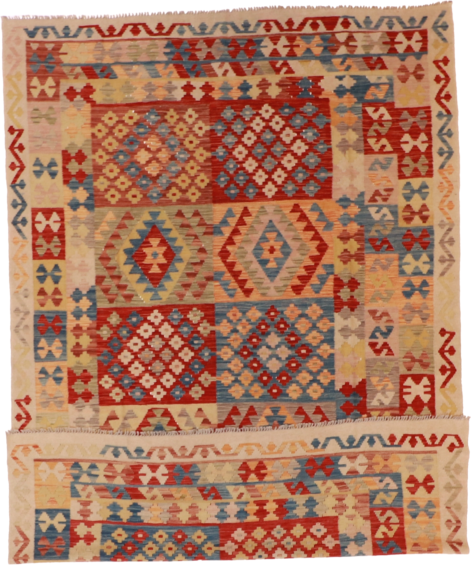 W 6.4 L 9.8 Kilim 100% Wool Hand-Woven All-Over Design - 62427