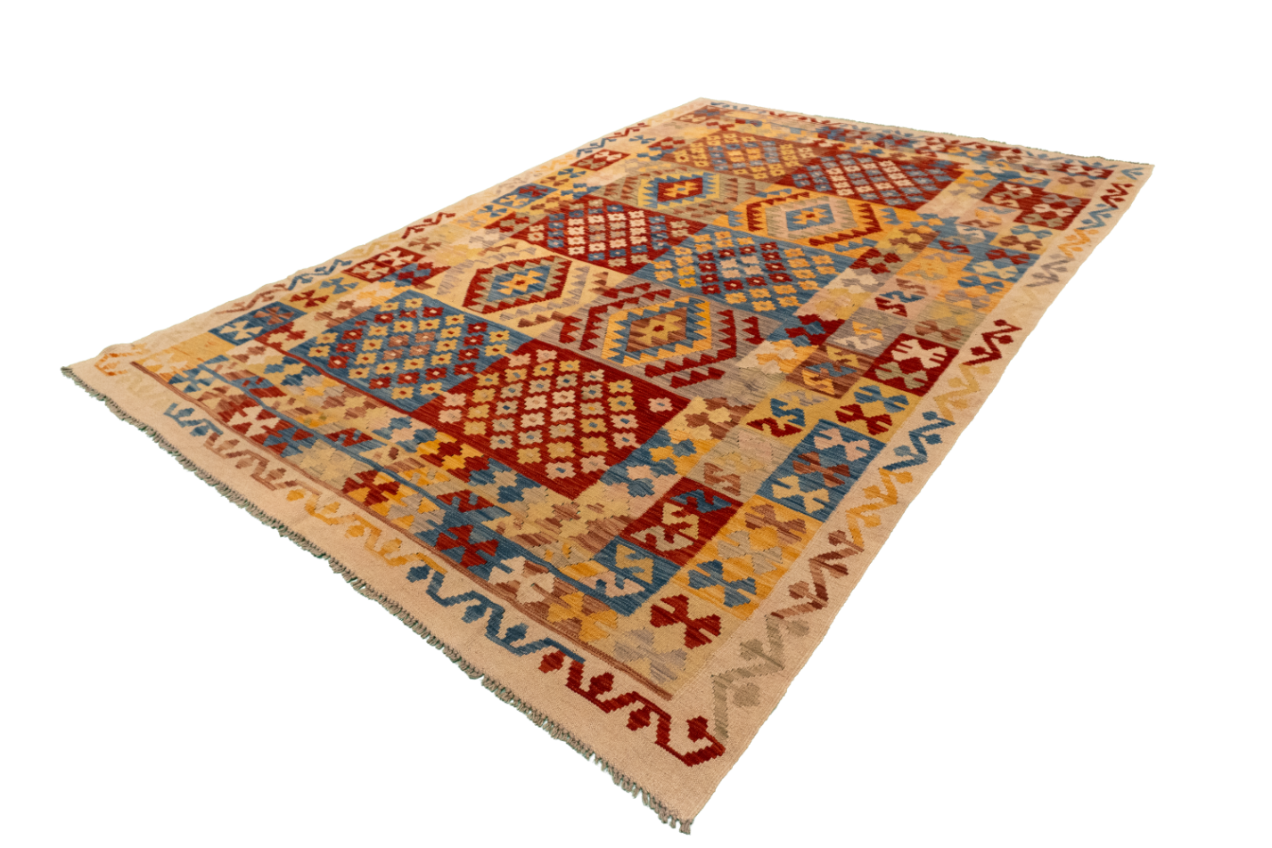 W 6.4 L 9.8 Kilim 100% Wool Hand-Woven All-Over Design - 62427