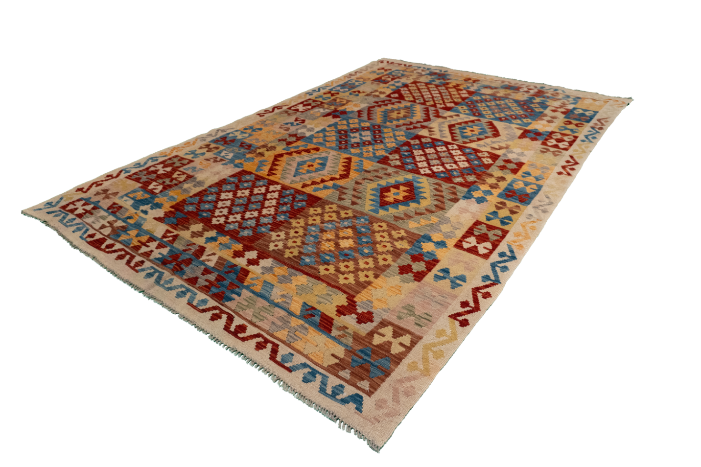W 6.4 L 9.8 Kilim 100% Wool Hand-Woven All-Over Design - 62427