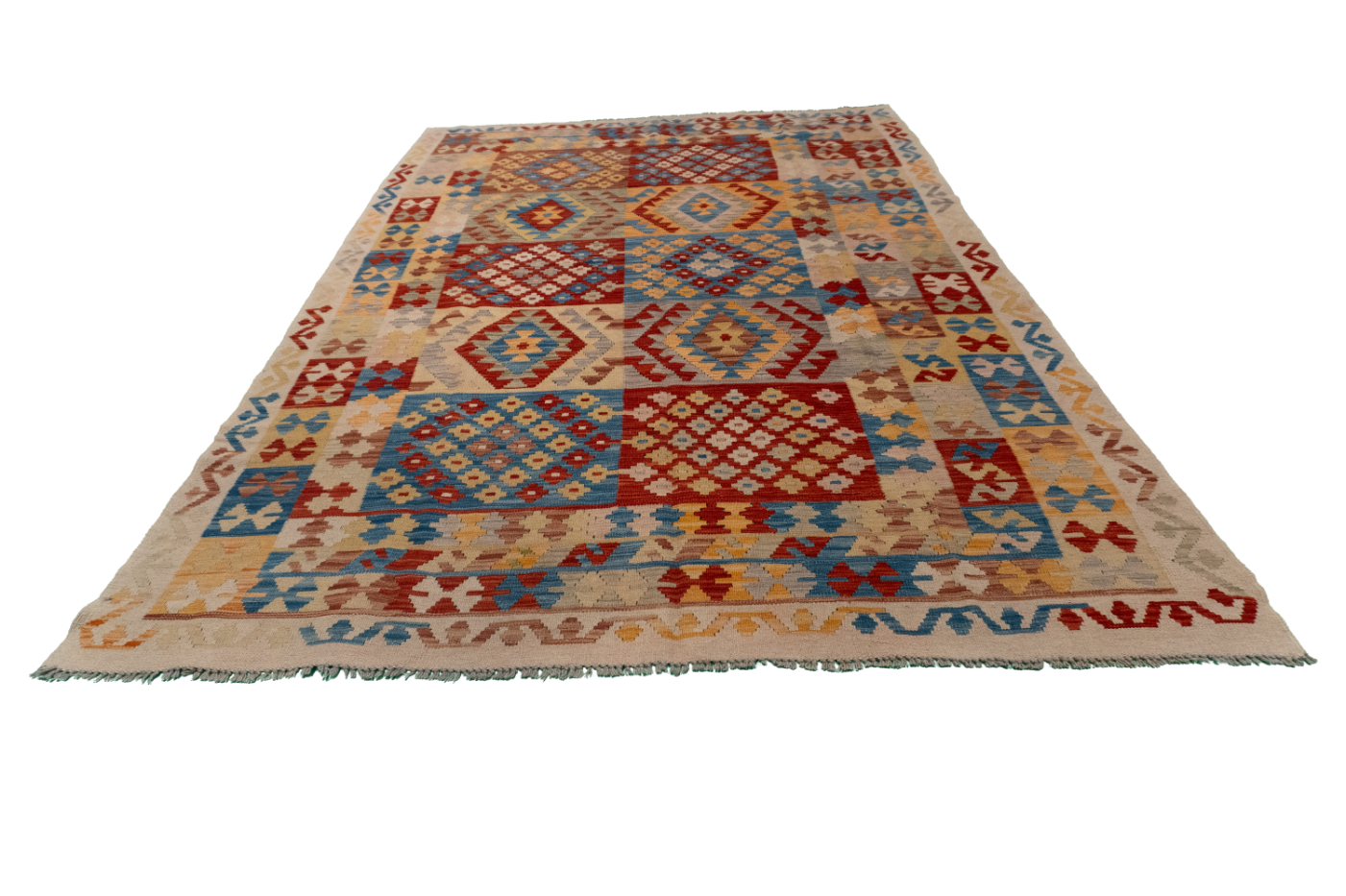 W 6.4 L 9.8 Kilim 100% Wool Hand-Woven All-Over Design - 62427