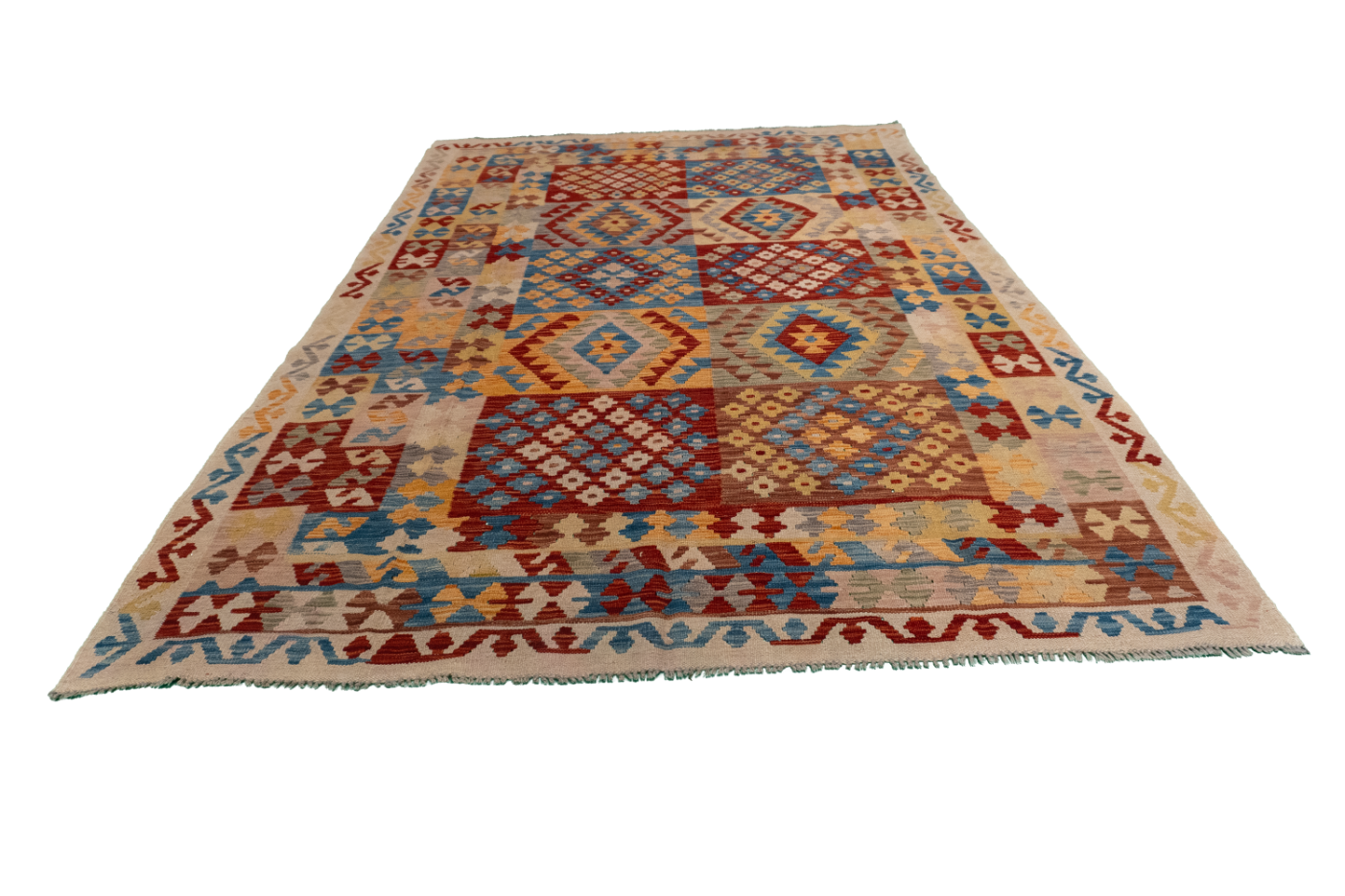 W 6.4 L 9.8 Kilim 100% Wool Hand-Woven All-Over Design - 62427