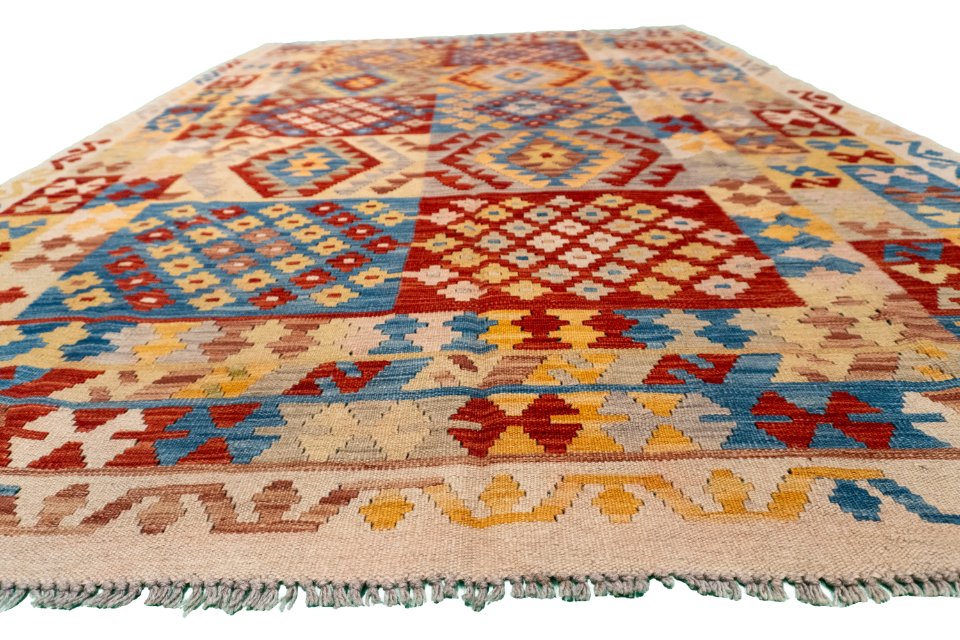 W 6.4 L 9.8 Kilim 100% Wool Hand-Woven All-Over Design - 62427