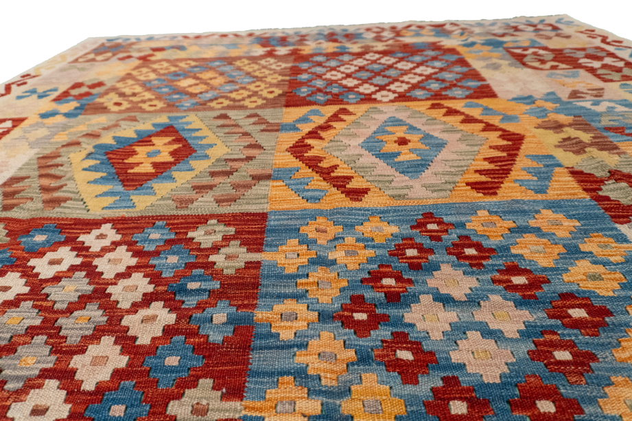 W 6.4 L 9.8 Kilim 100% Wool Hand-Woven All-Over Design - 62427
